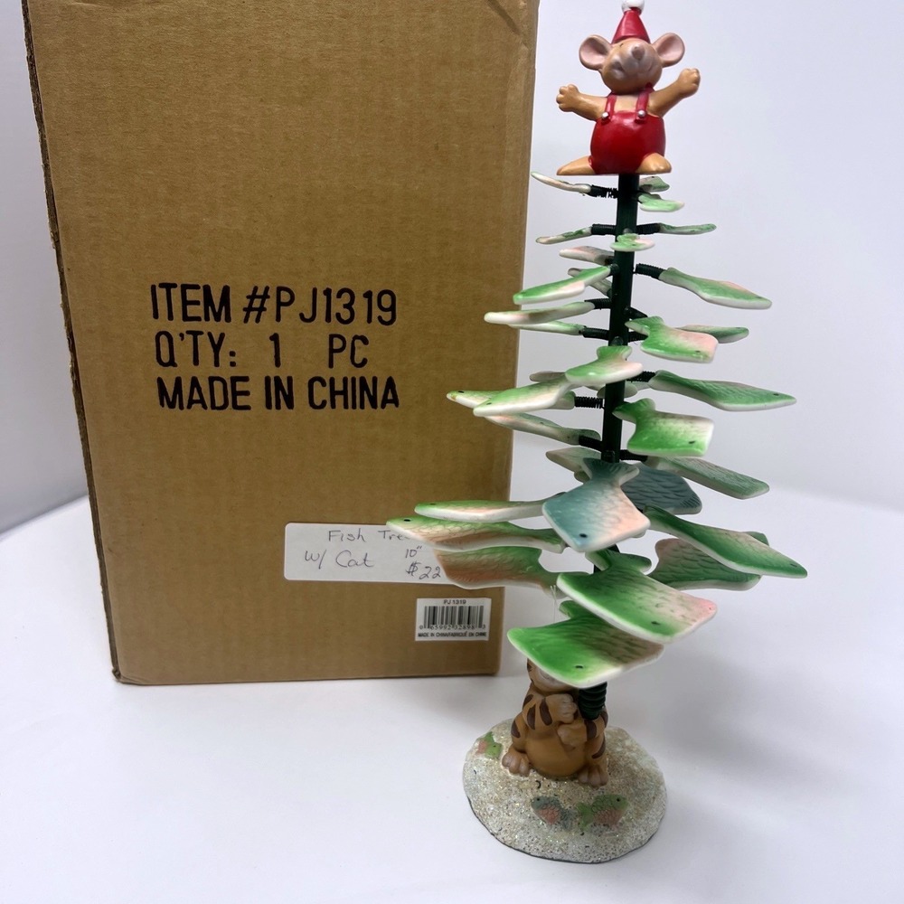 Christmas Cat Chime Fish Tree / Fish Chimes 10" Tall Mouse Madison & Max Vintage